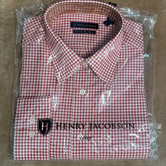 New Henry Jacobson, size Large, 100% cotton red checked woven sport shirt - Picture 4 of 4